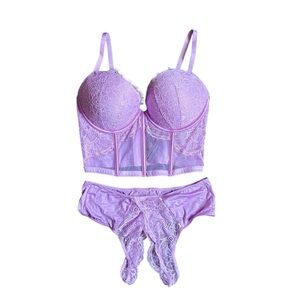 Victoria’s Secret Lingerie Very Sexy Push Up Corset Bra & Satin Panties 32DD & M